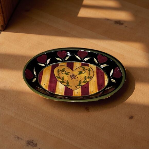 Lang EARTHENWARE Romance 9.75" Oval Veggie Serving Bowl By Karen Hillard Crouch - Picture 1 of 3